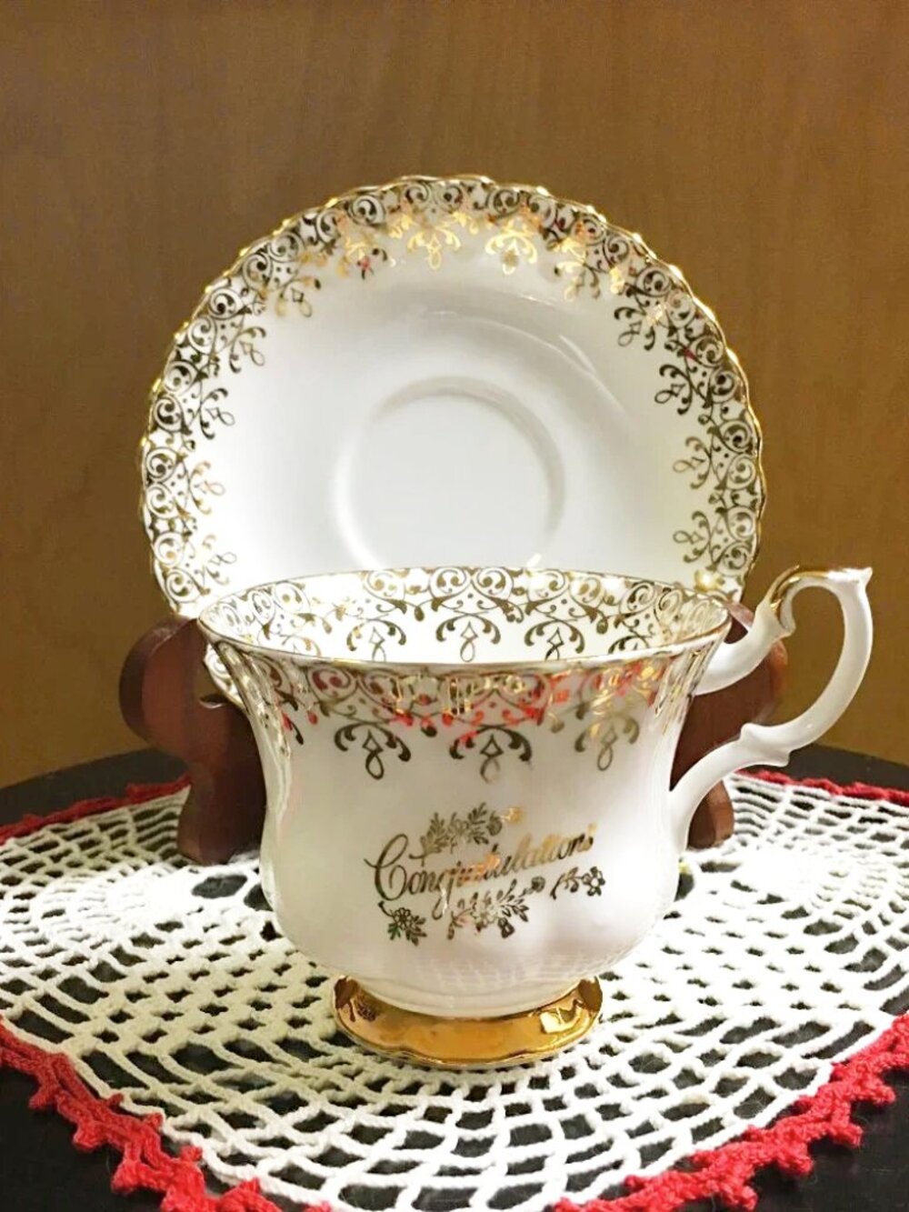 Royal Albert England Congratulations Gold Filigree Teacup Saucer Regencycore
